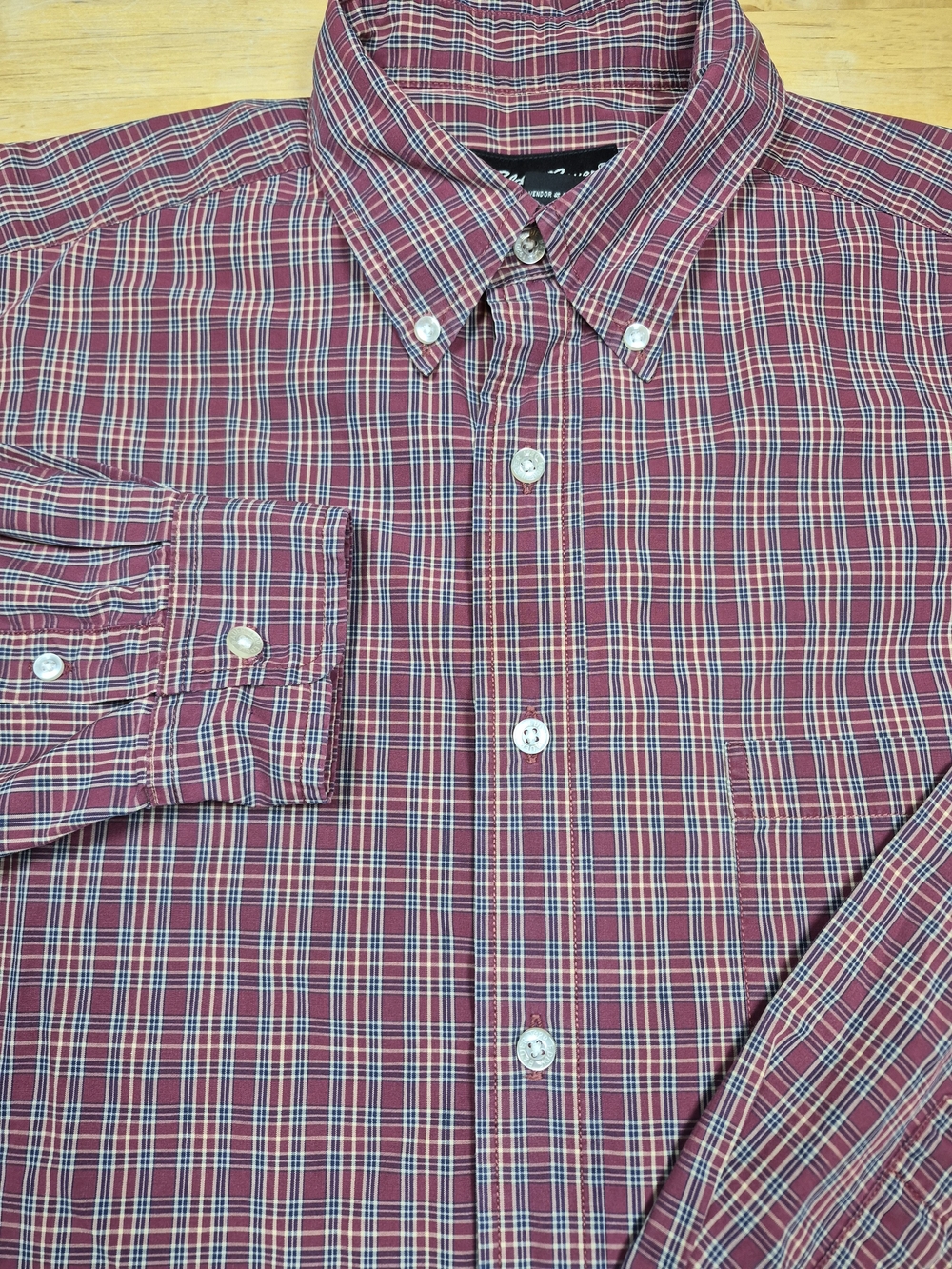 Eddie Bauer Men's Red and White Plaid Button-Down Shirt